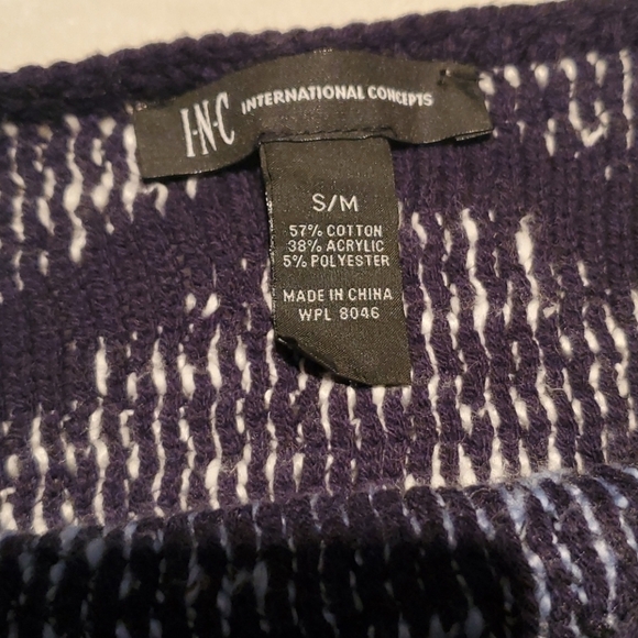 INC International Concepts Blue Aztec Southwestern Print Fringed Poncho Sweater - Picture 5 of 7